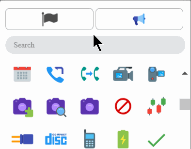 A bot creator uses the two tabs at the top of the icon picker to switch between icon themes. The left theme is monochromatic, while the right theme has colour