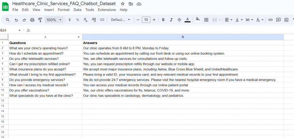 Sample Dataset for training your AI based Chatbot